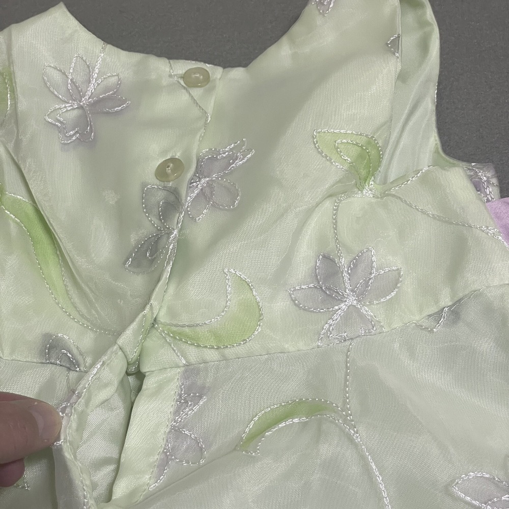 Dress Girls Sz 3T Green Lavender‎ Layered Sheer Embroidered Bow 90s Puff Fancy - Picture 15 of 16